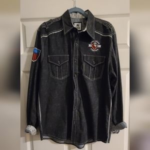 American Fighter Black Long Sleeve Button Up Men Size Large